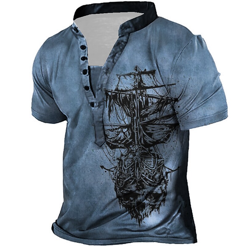 Men's Henley Shirt Tee T shirt Tee 3D Print Graphic Patterned Rudder Plus Size Stand Collar Daily Sports Button-Down Print Short Sleeve Tops