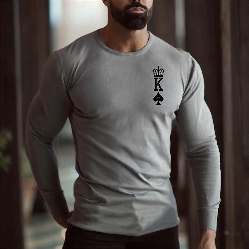 Men's Poker Crew Neck Long Sleeve Print Casual Comfortable Shirt