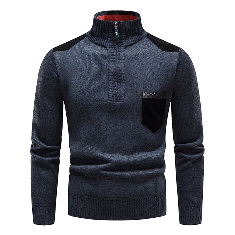 Men's Pullover Ribbed Knit  Zip Basic Warm  Daily Wear T-shirt