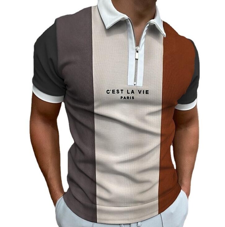 Men's Casual Daily Zipper Patchwork Short Sleeve Tops