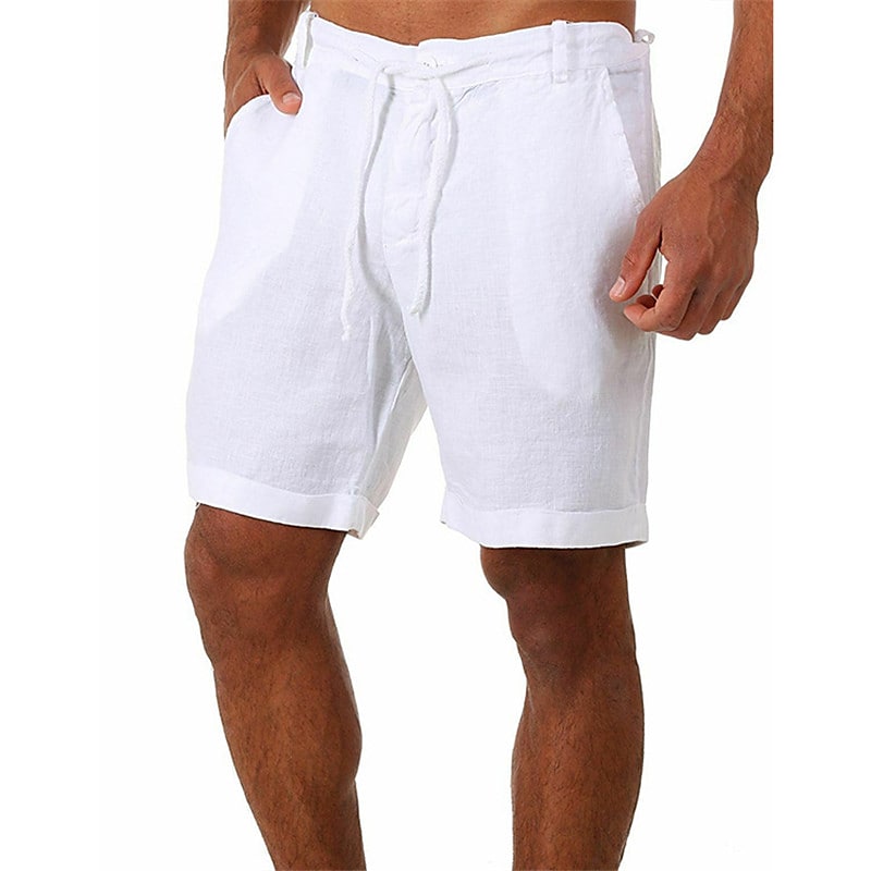 Men's Sporty Casual Shorts Bermuda shorts Drawstring Short Pants Daily Holiday Micro-elastic Solid Color Cotton Blend 100% Cotton Breathable Soft Mid Waist Green White Blue Beige S M L XL XXL / Beach