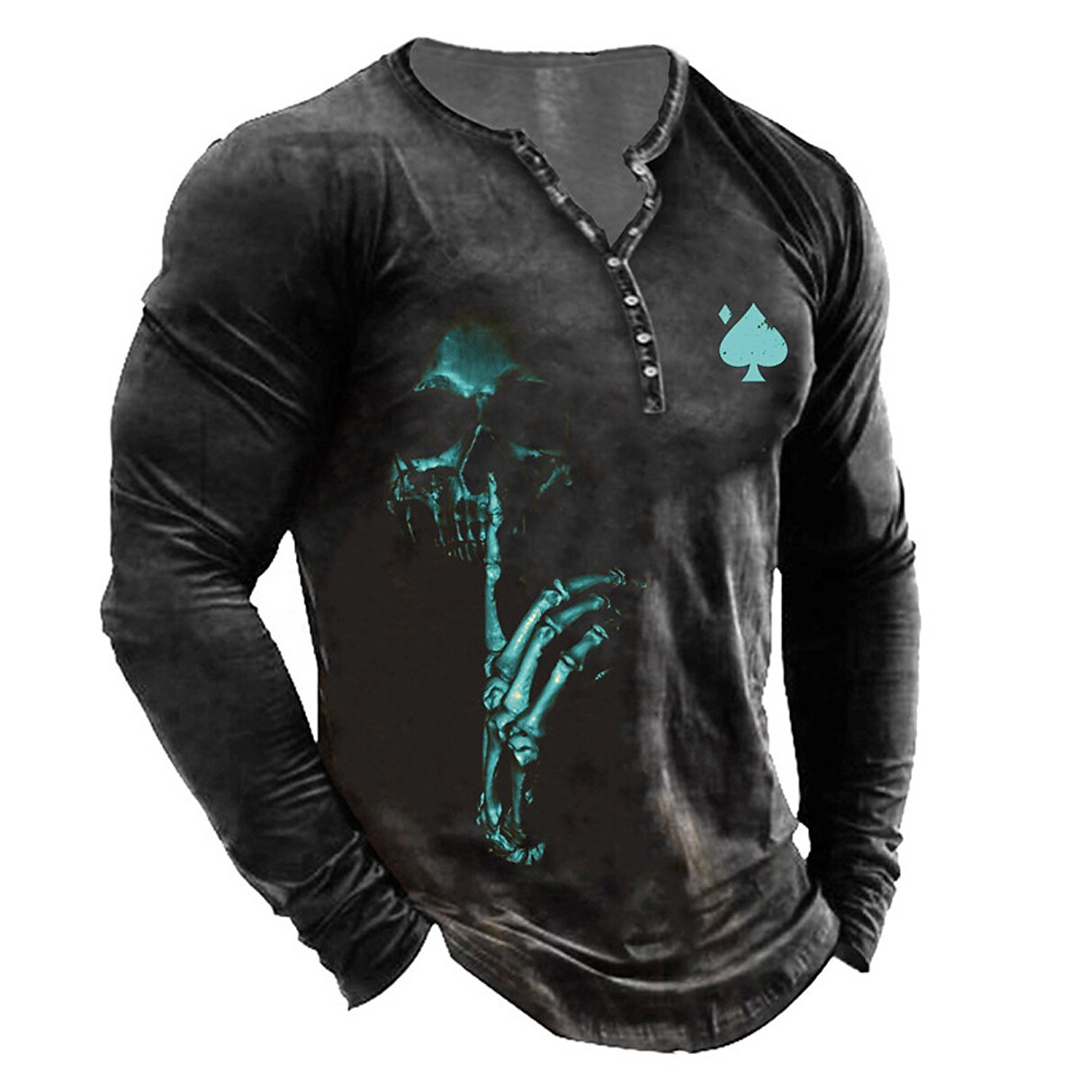 Men's  Graphic Skull Henley Long Sleeve  Button-Down Print Tops 