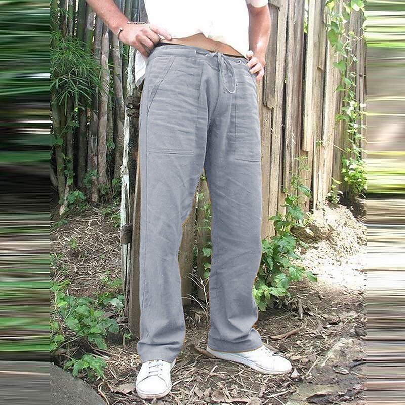 mens casual trousers lightweight Drawstring waist pants Straight breathable yoga gym summer pants beach pants dark khaki