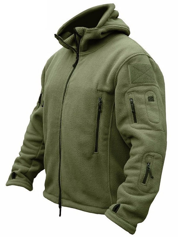 Men's Solid Color Zipper Outdoor Hooded Long Sleeve Pocket Jacket