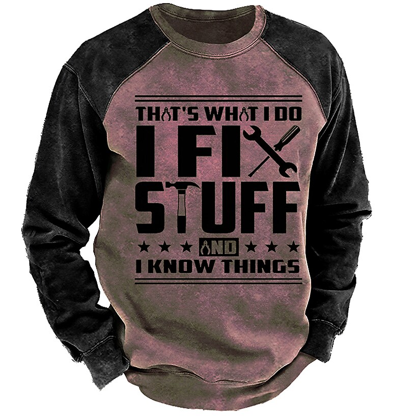 Men's Crew Neck Letter 3D Print Vintage Hooded Long Sleeve Sweatshirt