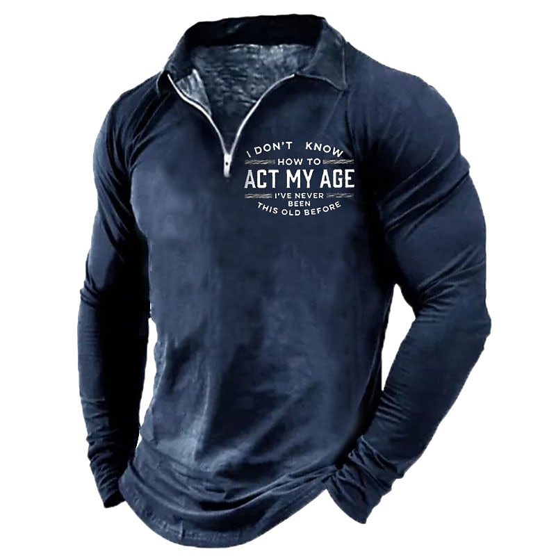 Men's Casual Turndown Letter Print Long Sleeve Zipper Cool Shirt