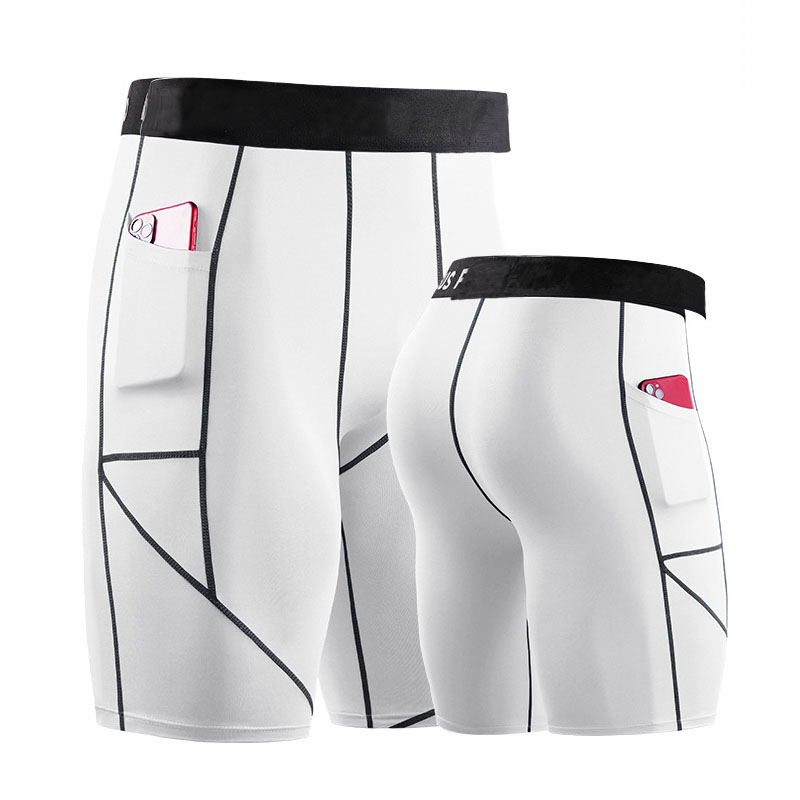 Men's Compression Shorts with Phone Pocket Athletic Breathable Moisture Wicking Soft Yoga Fitness Gym Workout Sportswear