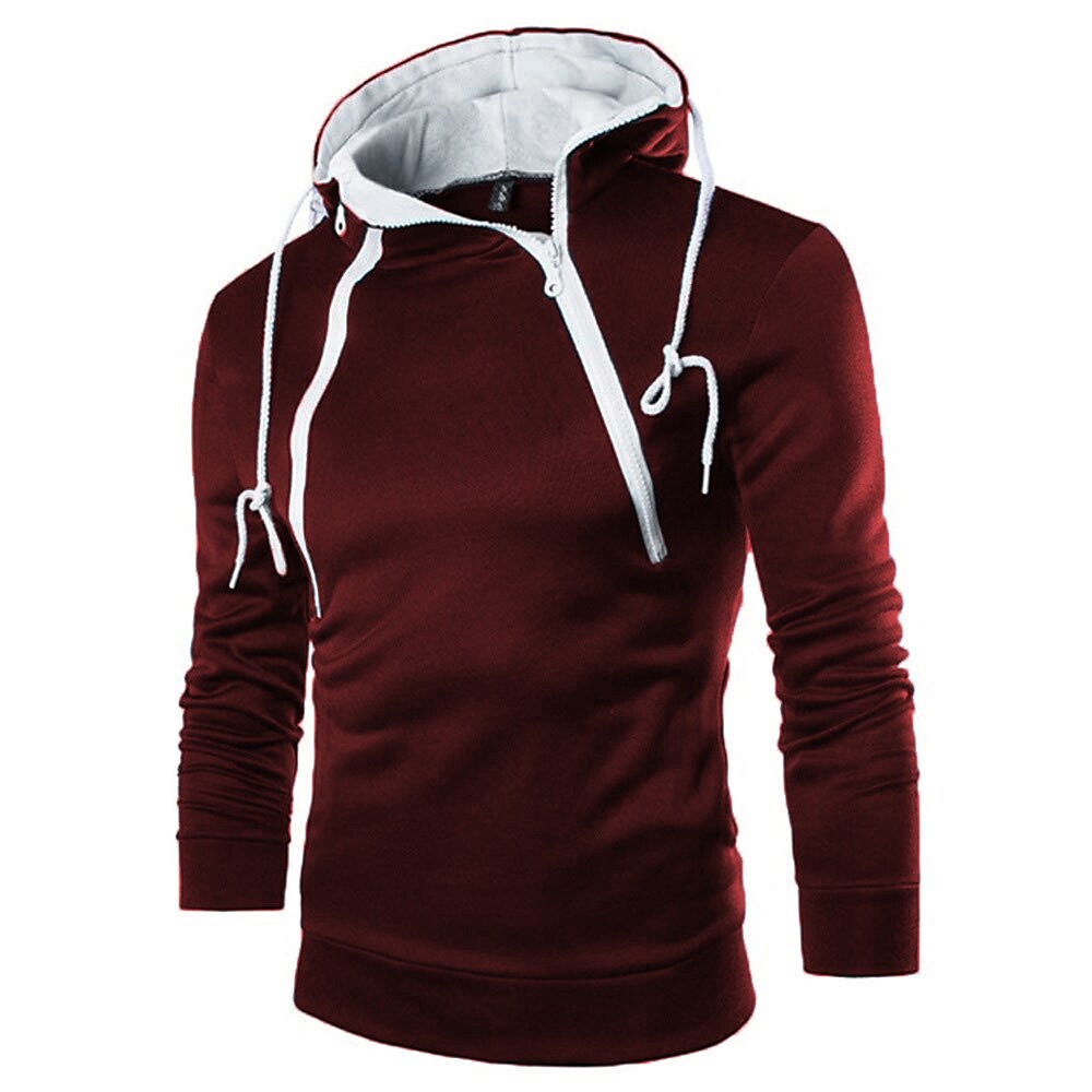 Men's Casual Hooded Solid Color Sports Long Sleeve Zipper Sweatshirt