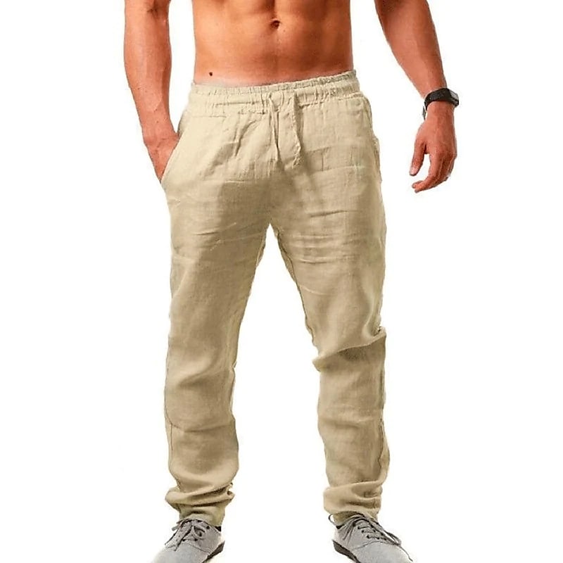 Men'S Linen Pants Men'S Hip-Hop Breathable Sports Cotton  Linen Trousers Trendy Solid Color Casual Pants