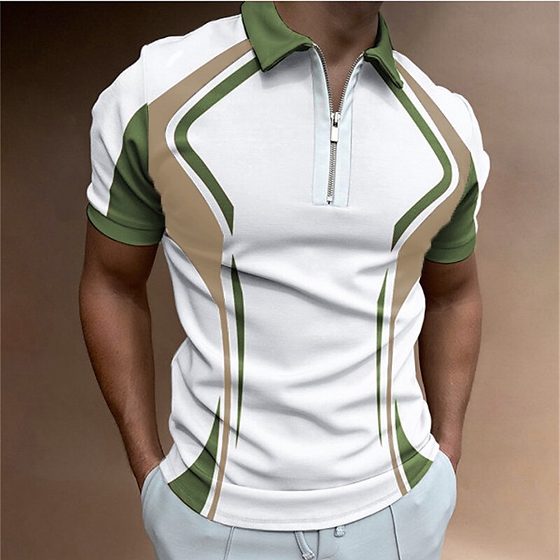 Men's Golf Shirt Color Block Turndown Street Casual Daily Zipper Short Sleeve Tops Casual Fashion Breathable Comfortable Summer Fall Quick Dry Green White Black
