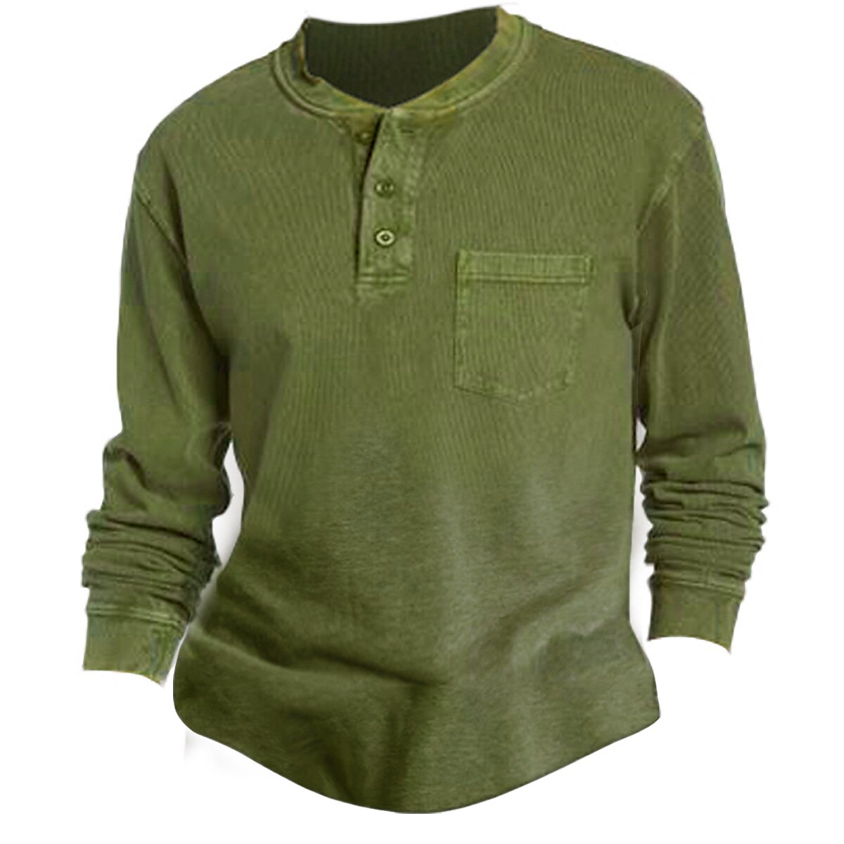 Men's Solid Color Crew Neck Long Sleeve Button-Down Henley Shirt