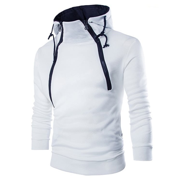 Men's Casual Hooded Solid Color Sports Long Sleeve Zipper Sweatshirt