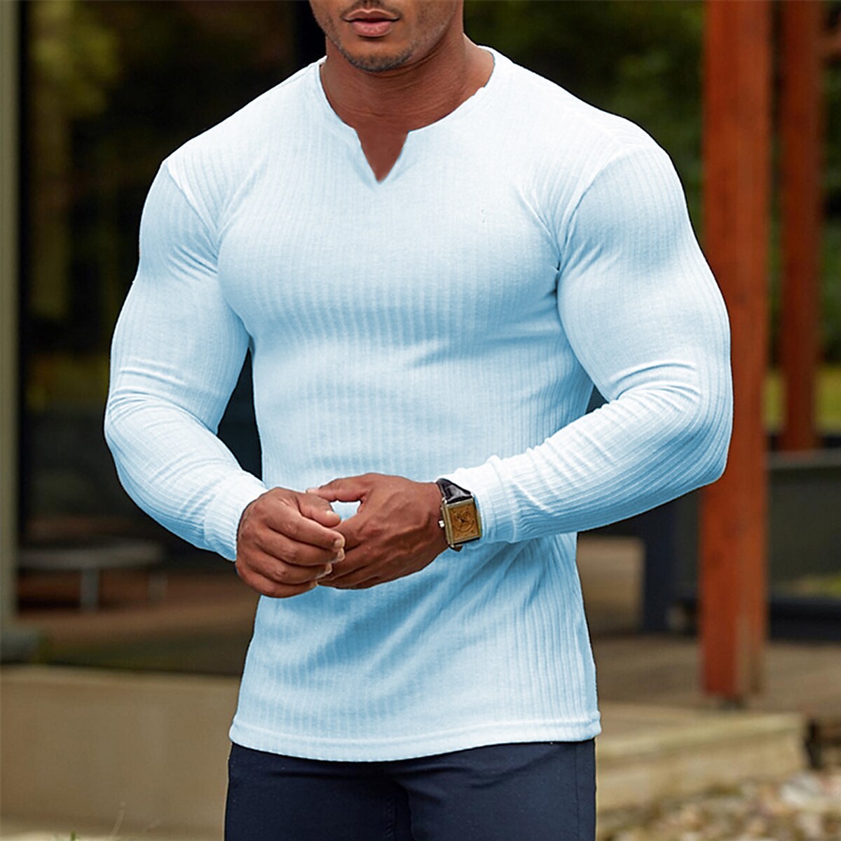 Men's T shirt Tee Solid Color V Neck Long Sleeve  Casual Comfortable / Sports