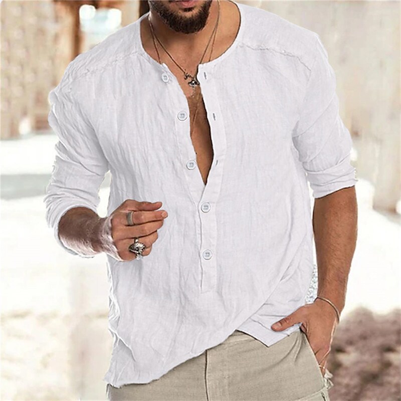 Men's Solid Color Collar Street Casual Button-Down Long Sleeve Tops