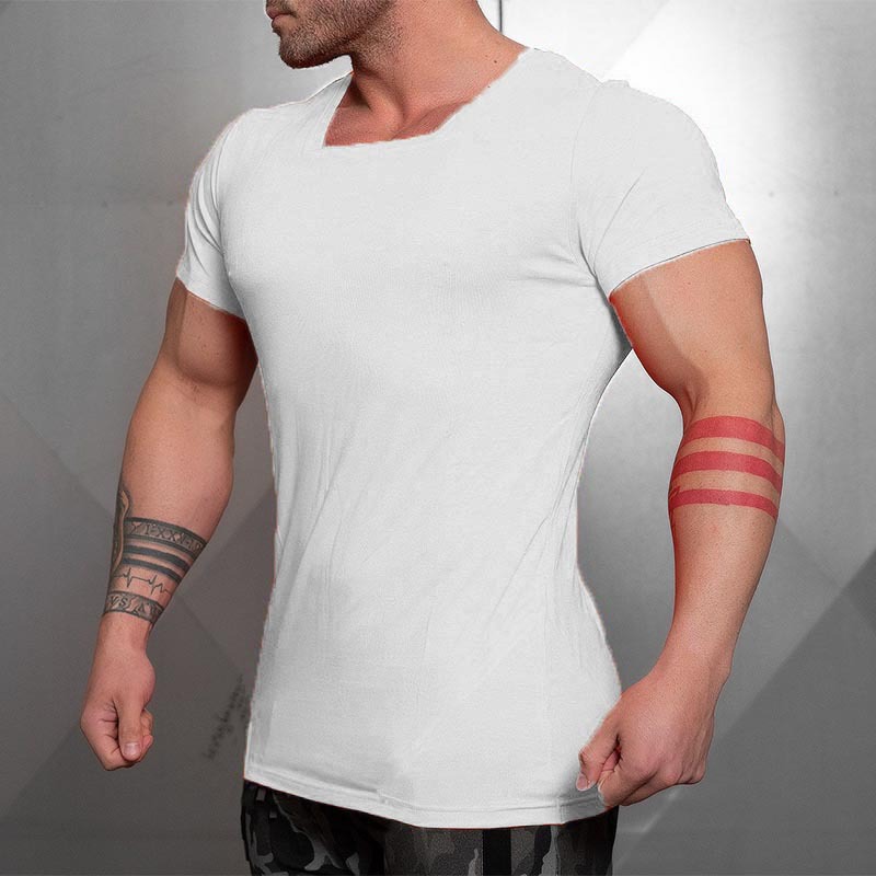Men's T shirt Tee Solid Color Square Neck Casual Short Sleeve Cotton Sports Fashion Lightweight Muscle Top