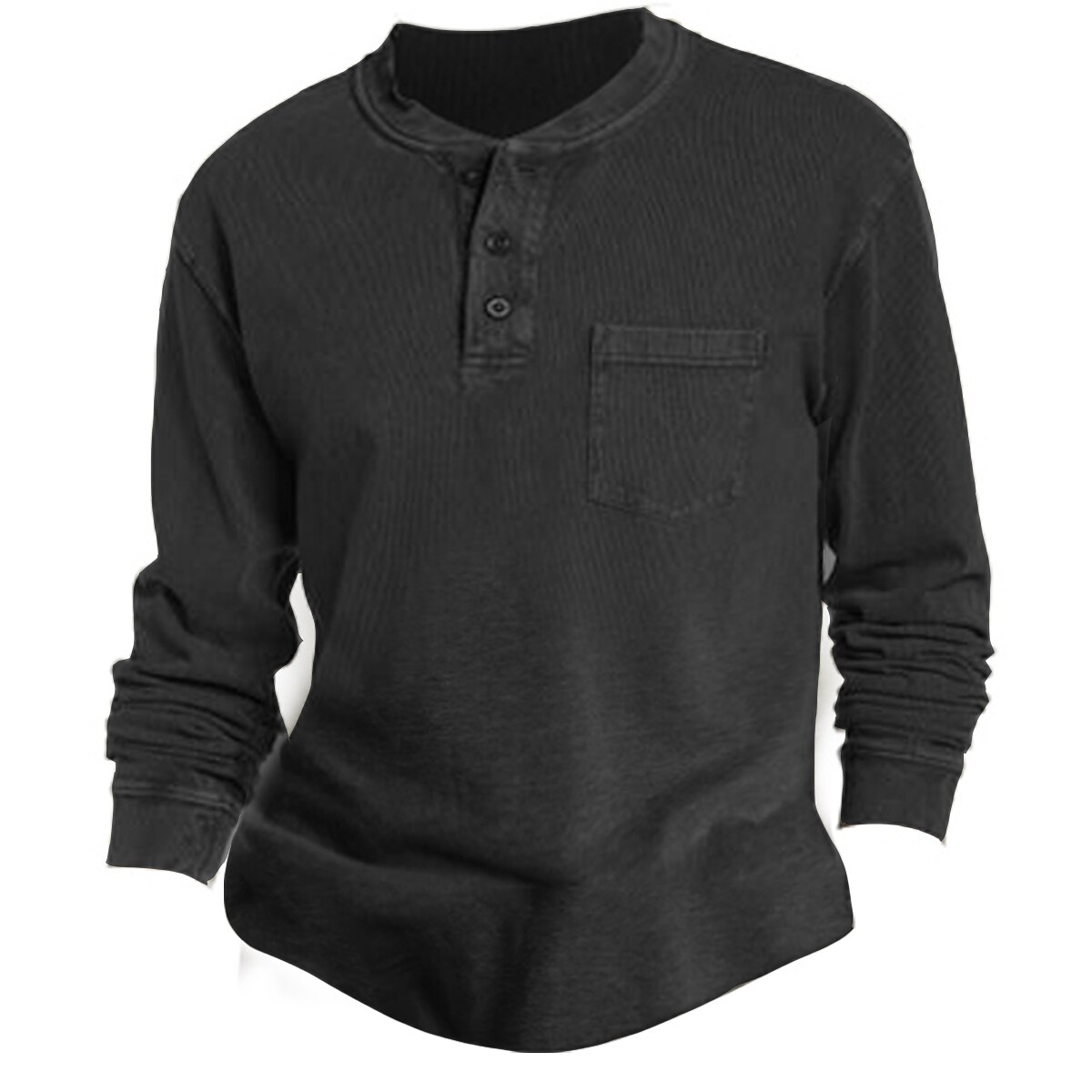 Men's Solid Color Crew Neck Long Sleeve Button-Down Henley Shirt