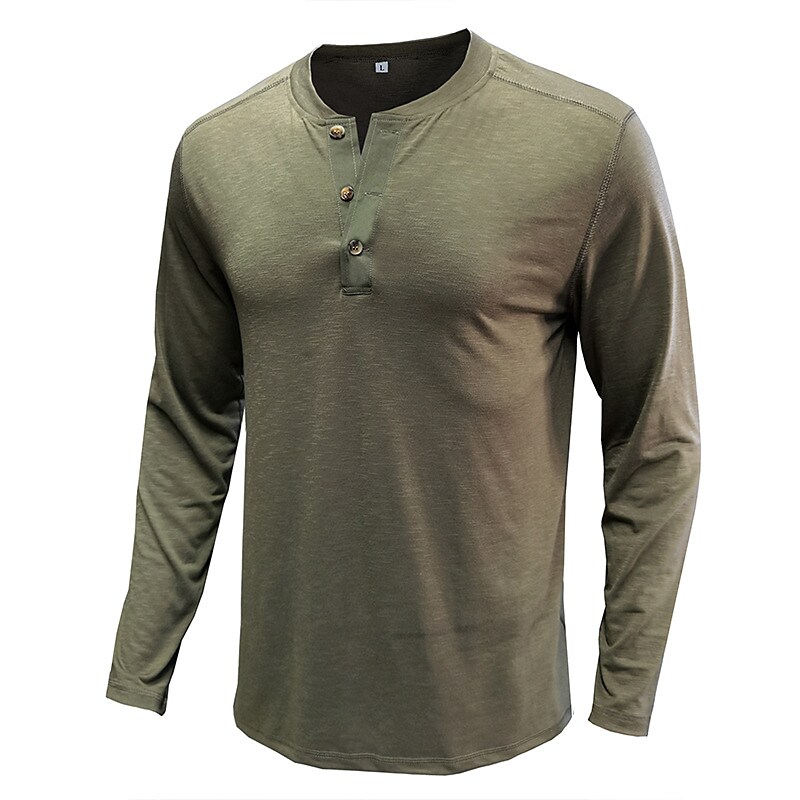Men's Solid Color Round Neck Button Down Outdoor Long Sleeve Shirt