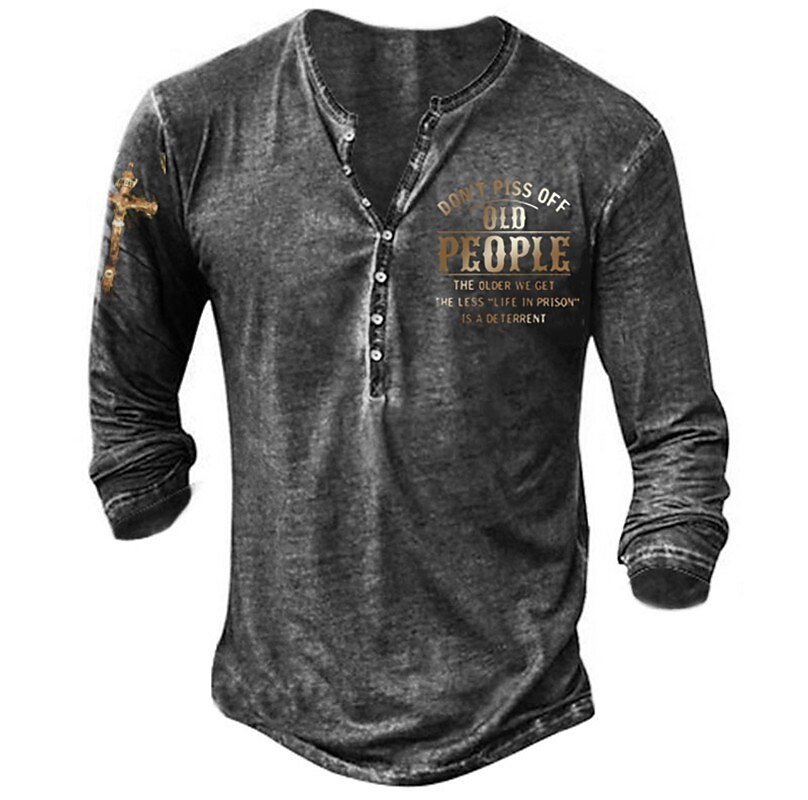Men's Henley Shirt Tee T shirt Tee 3D Print Graphic Patterned Letter Plus Size Henley Button-Down Print Long Sleeve Tops