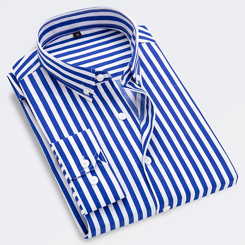 Men's Striped Classic Collar Long Sleeve Formal Casual Hand Wash Shirt
