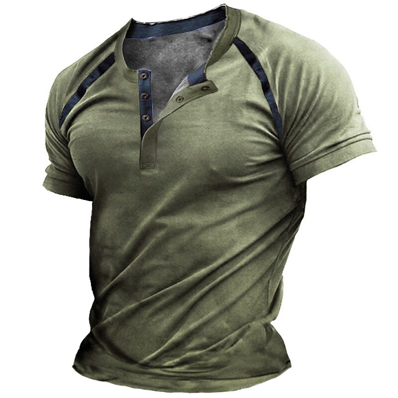 Men's Henley Shirt T shirt Tee 3D Print Graphic Patterned Color Block Henley Street Casual Button-Down Print Short Sleeve Tops Basic Fashion Classic Comfortable Green Blue Purple / Summer / Sports