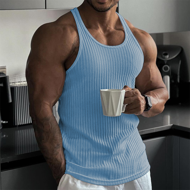 Men's Solid Color Crew Neck Sports Fitness Lighweight Tank Top