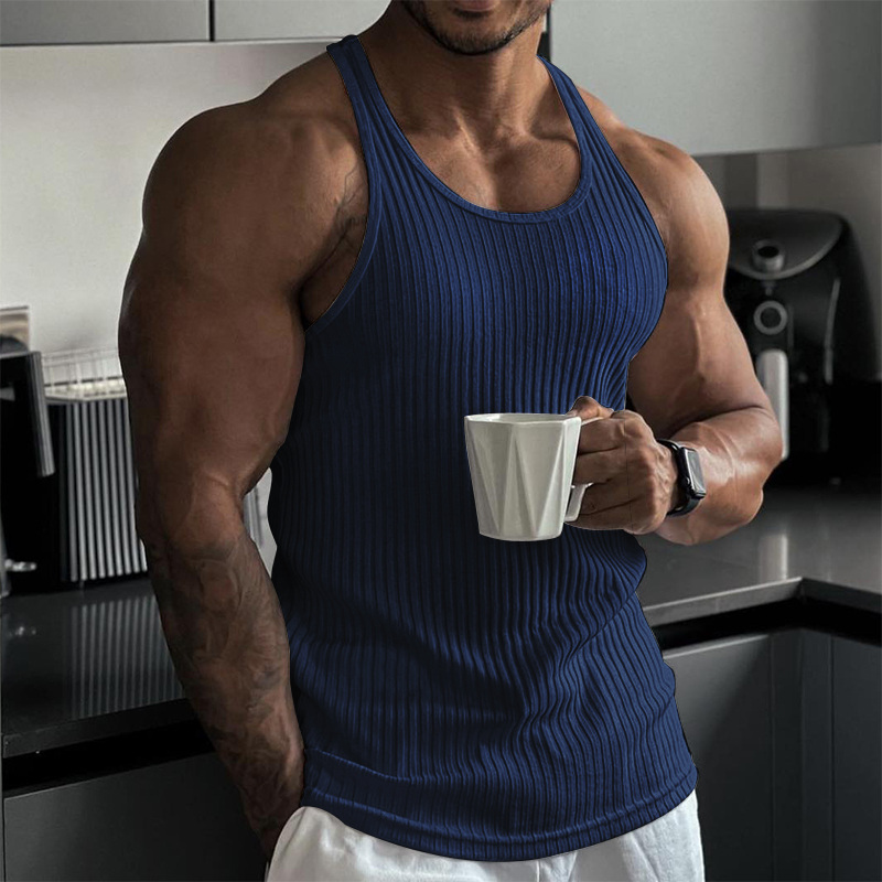 Men's Solid Color Crew Neck Sports Fitness Lighweight Tank Top