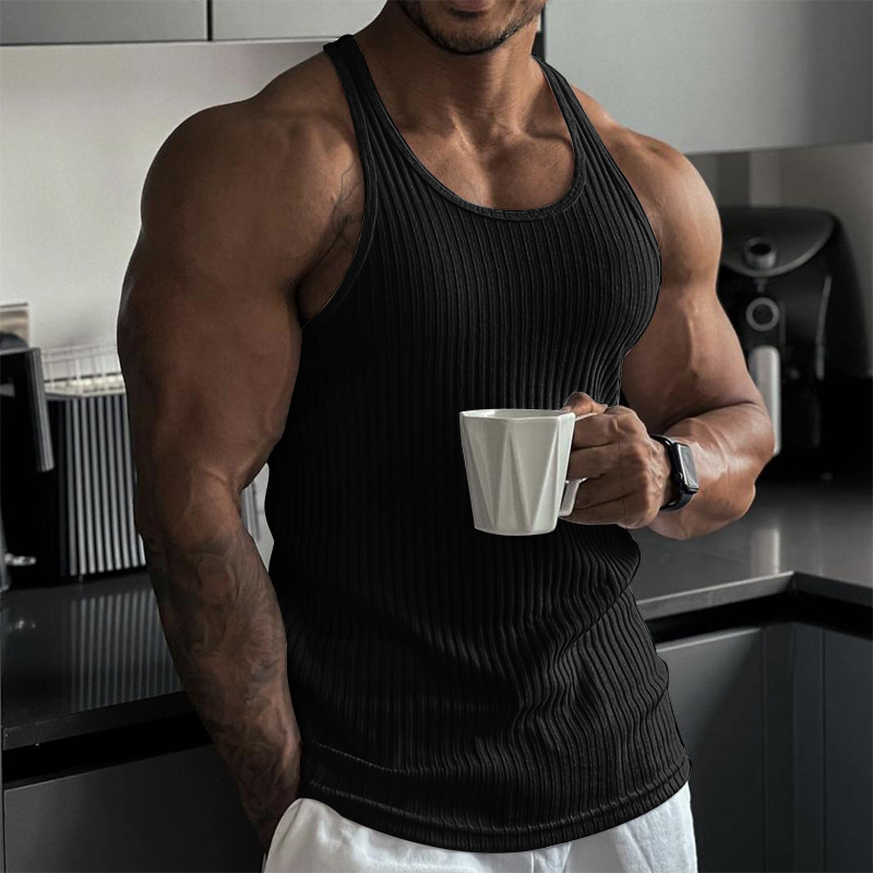 Men's Solid Color Crew Neck Sports Fitness Lighweight Tank Top