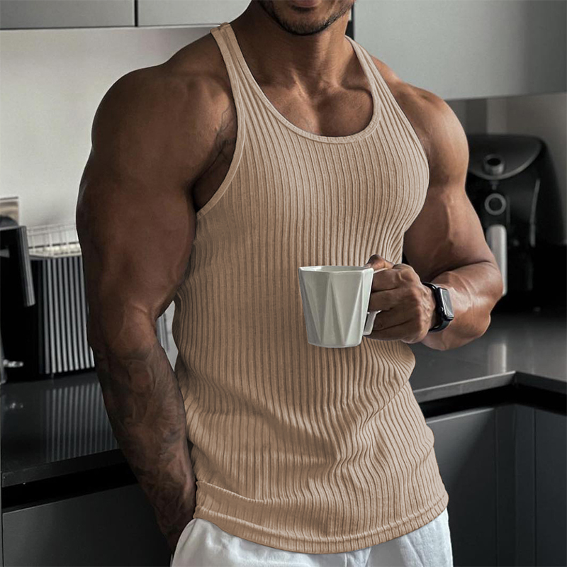 Men's Solid Color Crew Neck Sports Fitness Lighweight Tank Top