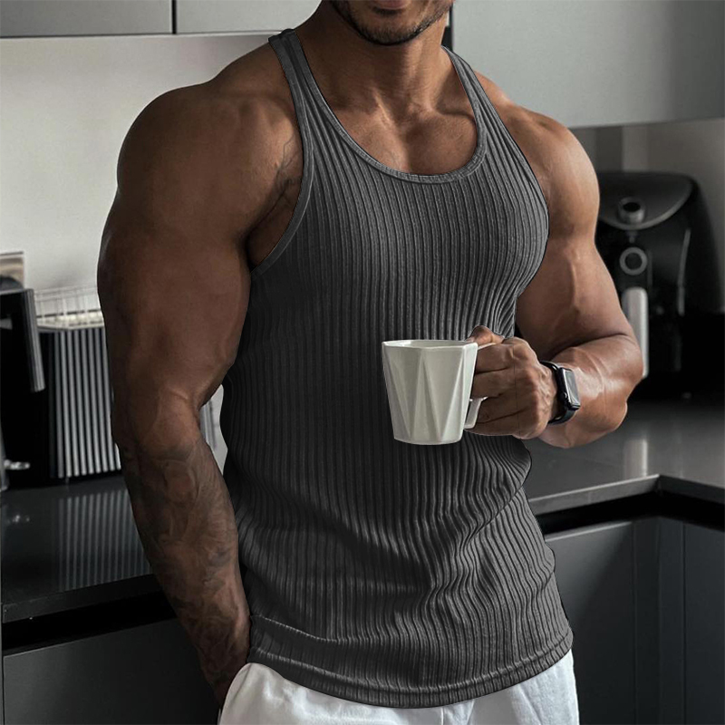 Men's Solid Color Crew Neck Sports Fitness Lighweight Tank Top