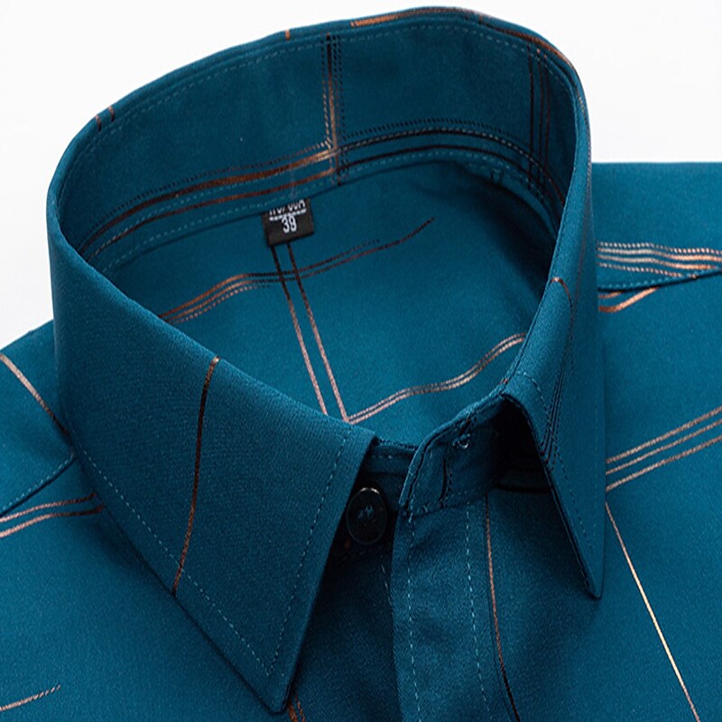 Men's Casual Office Print Lapel Long Sleeve Square Neck Button Shirt