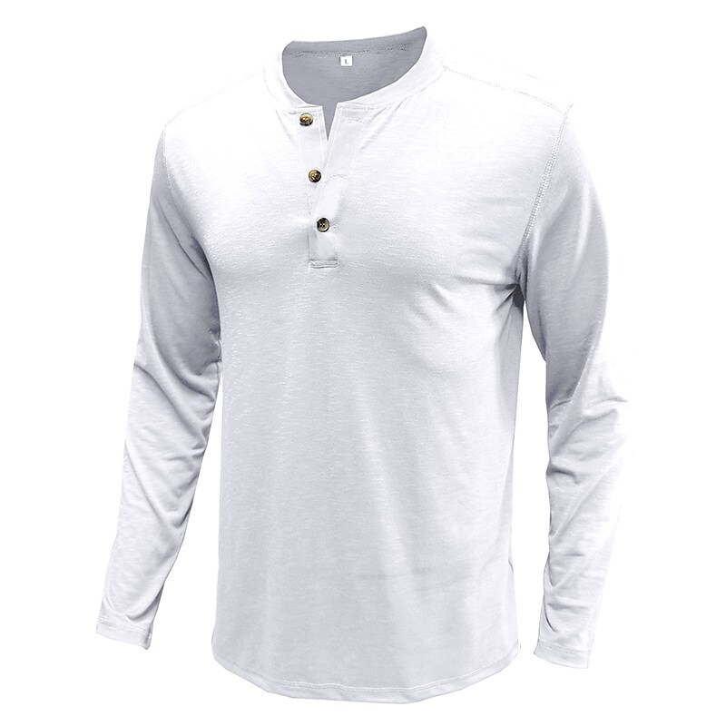 Men's Solid Color Round Neck Button Down Outdoor Long Sleeve Shirt
