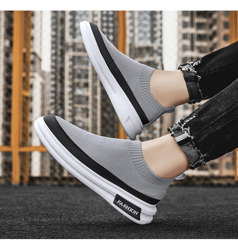 men's shoes 2022 new flying woven breathable mesh panel shoes men's low-top slip-on casual slip-on shoes sports shoes