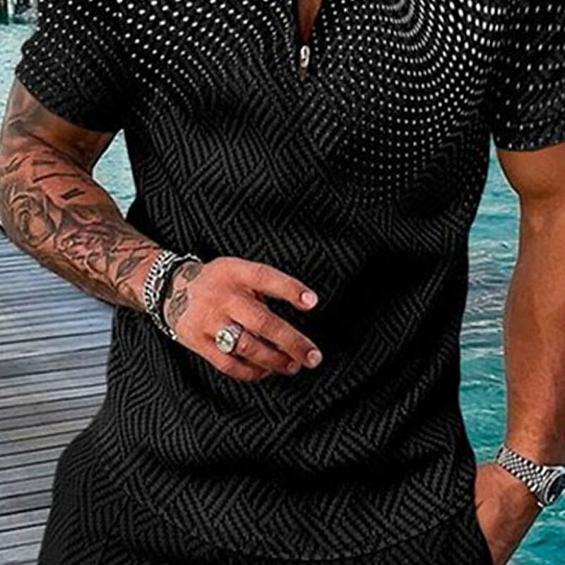 Men's Golf Shirt Polka Dot Turndown Street Casual Zipper Short Sleeve Tops Casual Fashion Comfortable Black Purple Pink