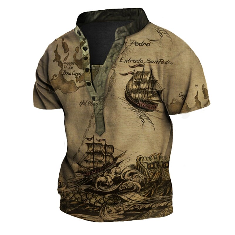 Men's Henley Shirt Tee T shirt Tee 3D Print Graphic Patterned Machine Henley Casual Daily Button-Down Print Short Sleeve Tops