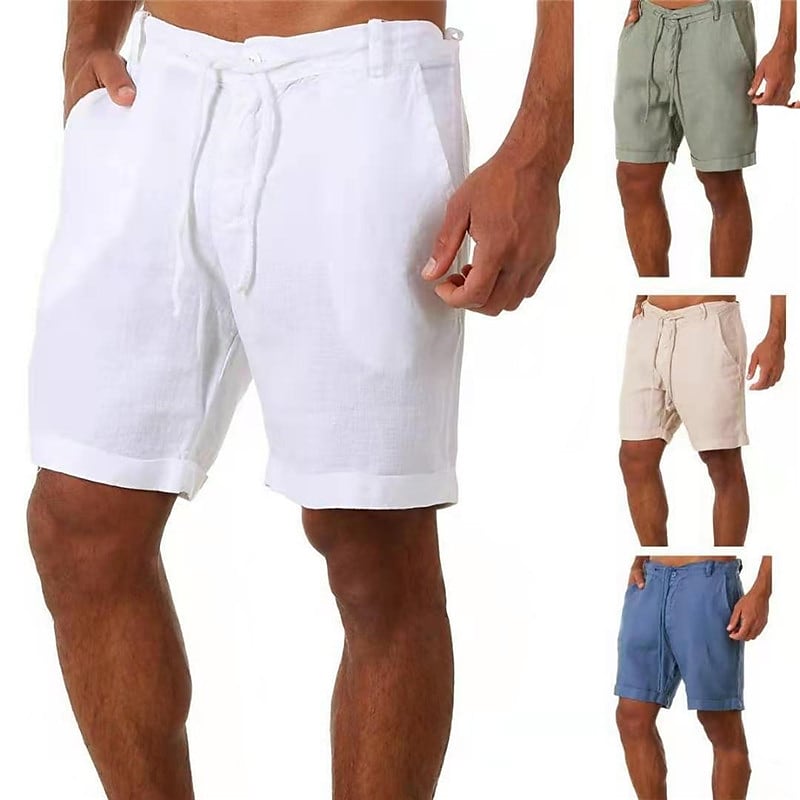 Men's Sporty Casual Shorts Bermuda shorts Drawstring Short Pants Daily Holiday Micro-elastic Solid Color Cotton Blend 100% Cotton Breathable Soft Mid Waist Green White Blue Beige S M L XL XXL / Beach