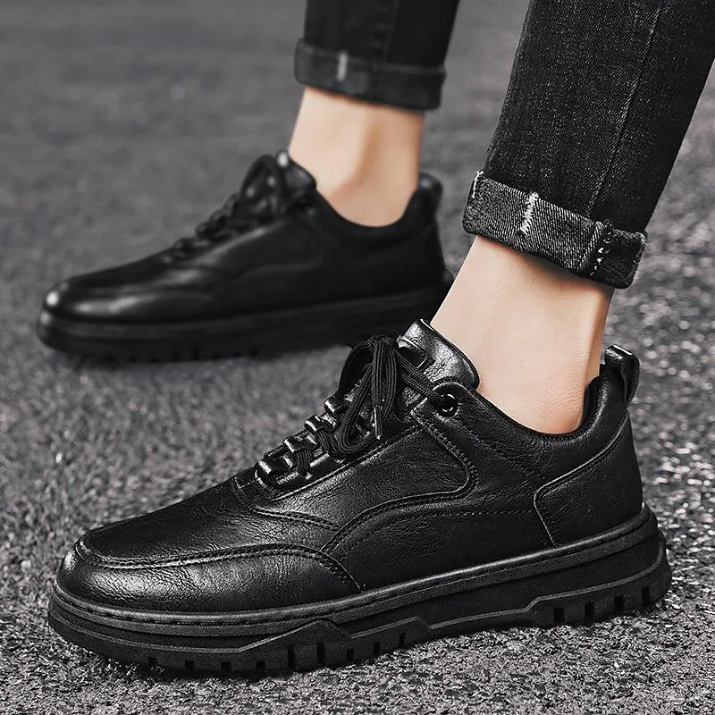 autumn new men's shoes korean version men's casual shoes black pu leather shoes trend student sports shoes lace-up trendy shoes
