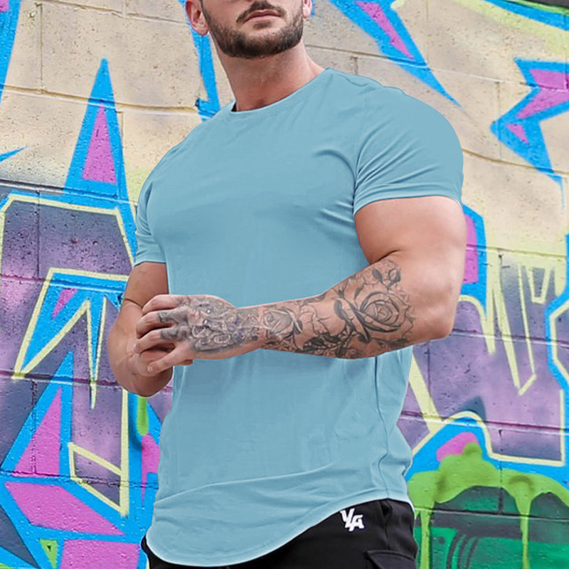 Men's T shirt Muscle Plain Crew Neck Athleisure Vacation Short Sleeve Top