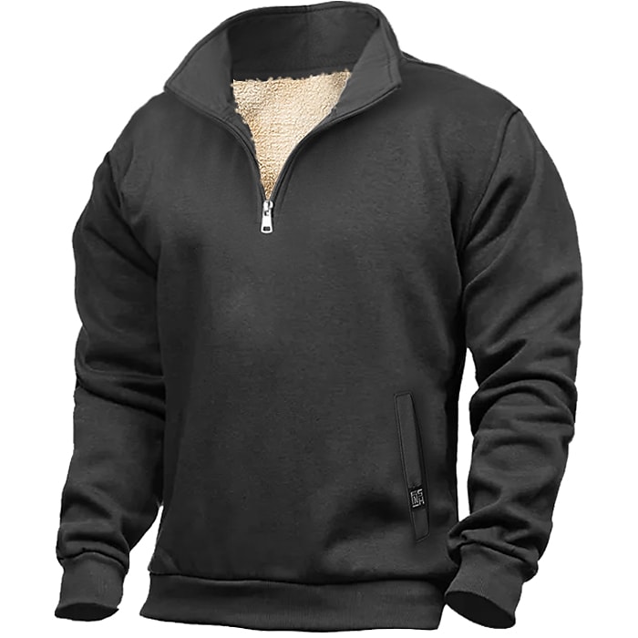 Men's Fleece Lamb Cashmere Pocket Open Chest Sports Sweater Jacket