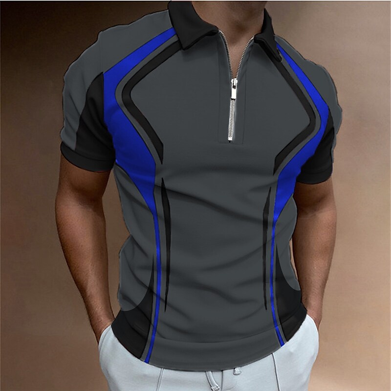 Men's Golf Shirt Color Block Turndown Street Casual Daily Zipper Short Sleeve Tops Casual Fashion Breathable Comfortable Summer Fall Quick Dry Green White Black