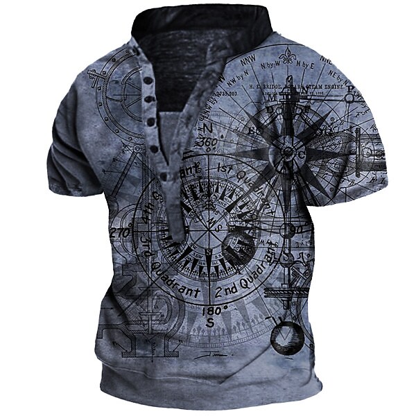 Men's Henley Shirt Tee T shirt Tee 3D Print Graphic Patterned Machine Henley Casual Daily Button-Down Print Short Sleeve Tops