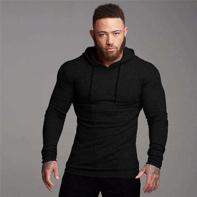 autumn and winter thin hooded long-sleeved t-shirt men striped slim casual fitness sports sweater training bottoming shirt