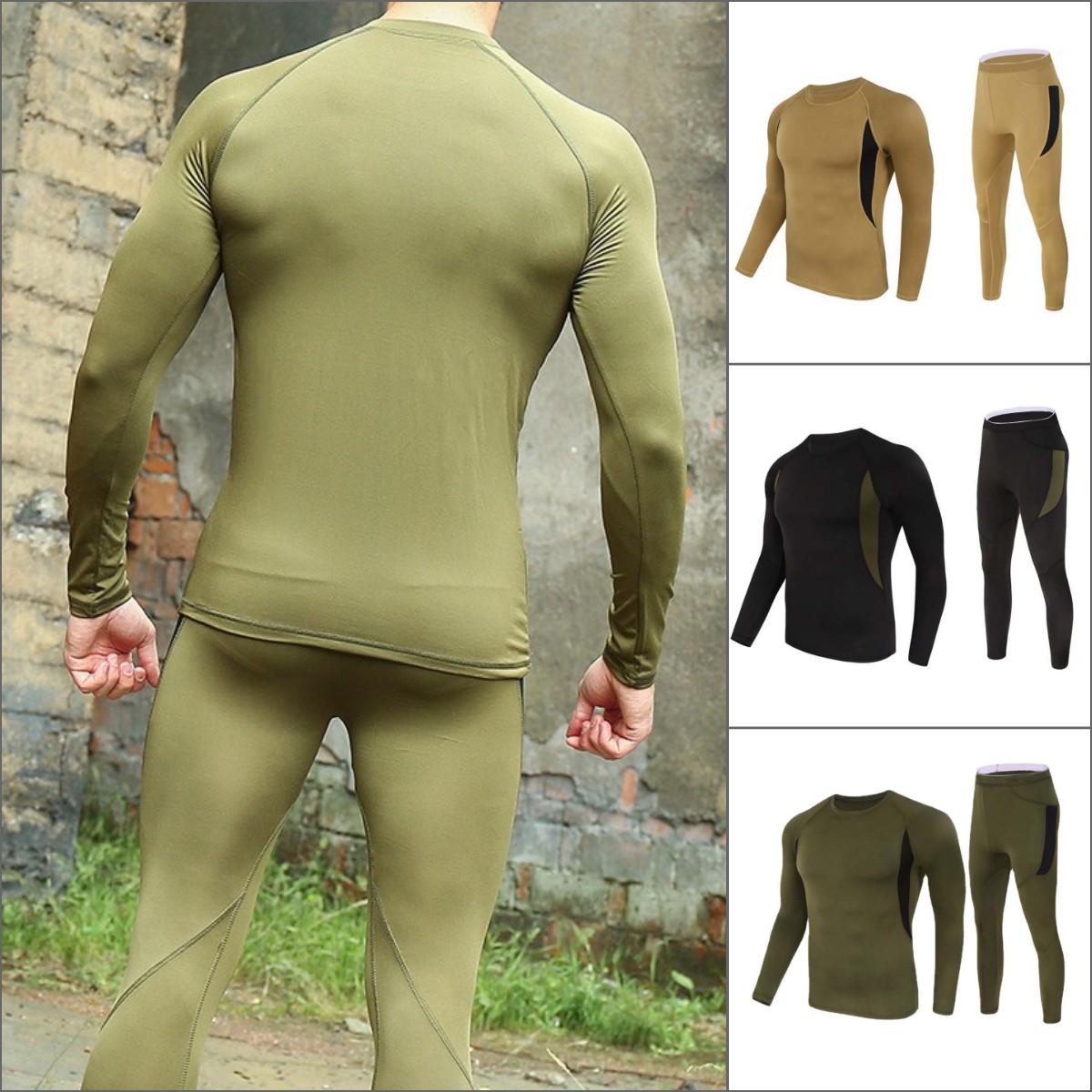 Men's Patchwork Long Sleeve Thermal Warm Windproof Quick Dry Two Piece