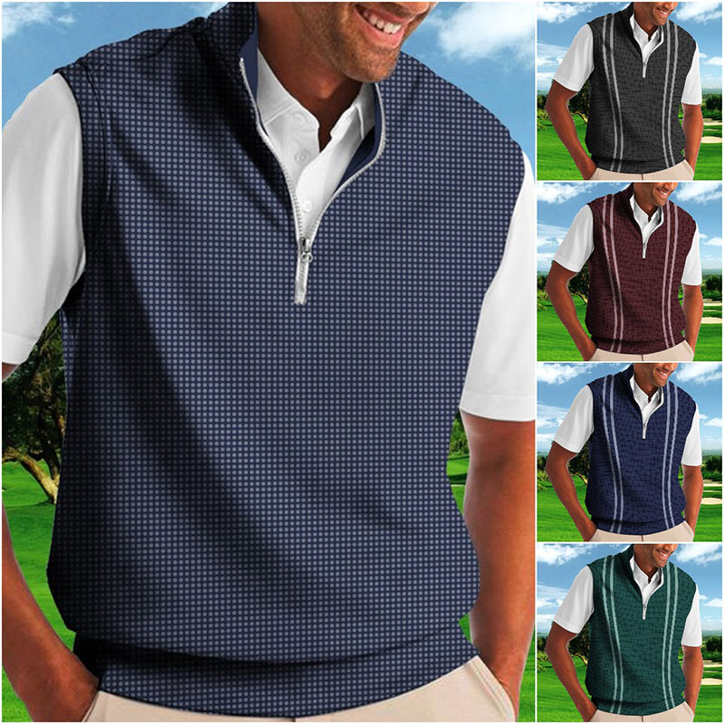 Men's Polo Shirt Plaid Turndown  Print Casual Daily Sleeveless Zipper Print  Fashion Casual Golf Shirt