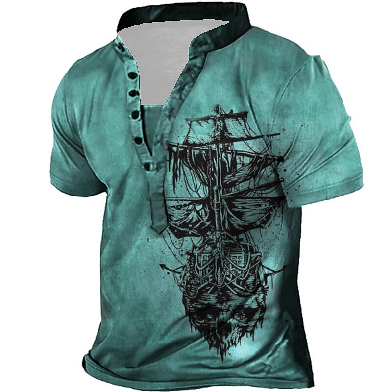 Men's Henley Shirt Tee T shirt Tee 3D Print Graphic Patterned Rudder Plus Size Stand Collar Daily Sports Button-Down Print Short Sleeve Tops