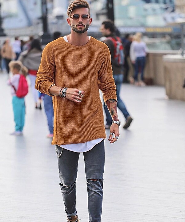 Men's Casual Street Long Sleeve Solid Color Crew Neck Sweaters  