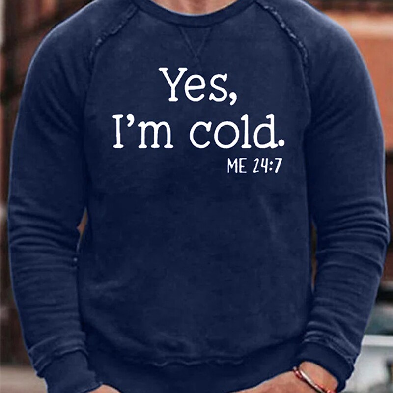 Men's Casual Solid Letter Print Crew Neck Long Sleeve Sweatshirt