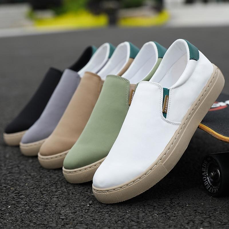 spring and summer new extra large size men's shoes ice silk canvas shoes men's lazy slip-on casual board shoes men's cloth shoes