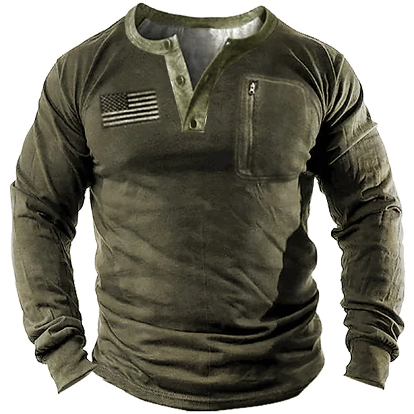 Men's Casual Daily Crew Neck Long Sleeve Button-Down Sweatshirt