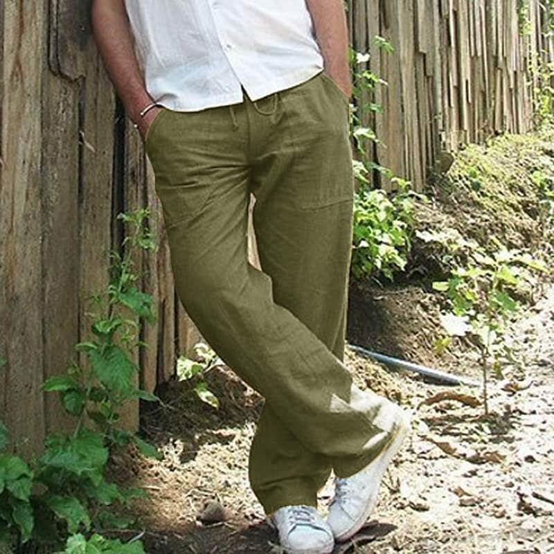 mens casual trousers lightweight Drawstring waist pants Straight breathable yoga gym summer pants beach pants dark khaki