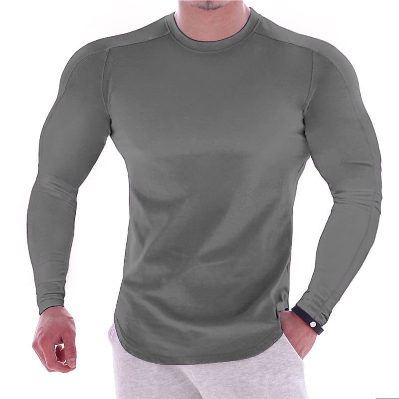 Men's Casual Solid Color Round Neck Sport Long Sleeve Muscle Shirt